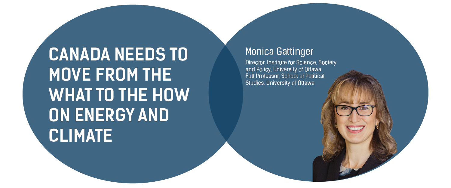 Portrait d'une femme blanche avec le titre :Le Canada doit passer du quoi au comment en matière d'énergie et de climat