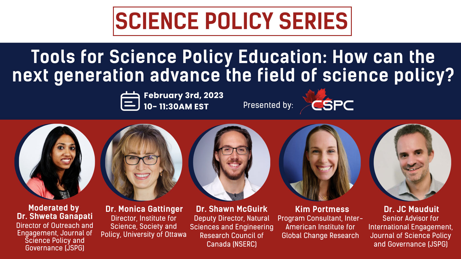 Banner for "Tools for Science Policy Education: How can the next generation advance the field of science policy?"