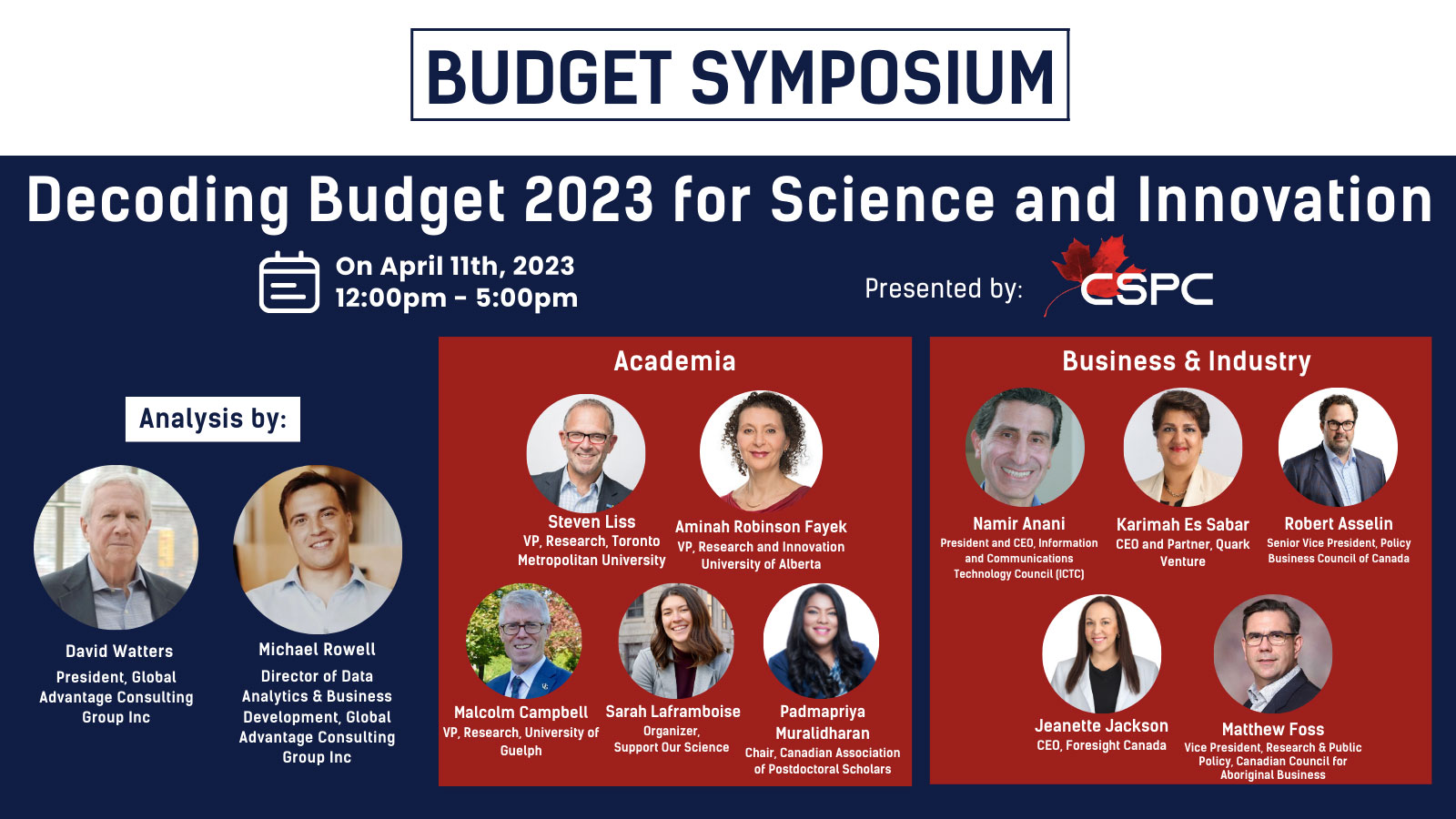 Banner for CSPC Budget Symposium on April 11, 2023