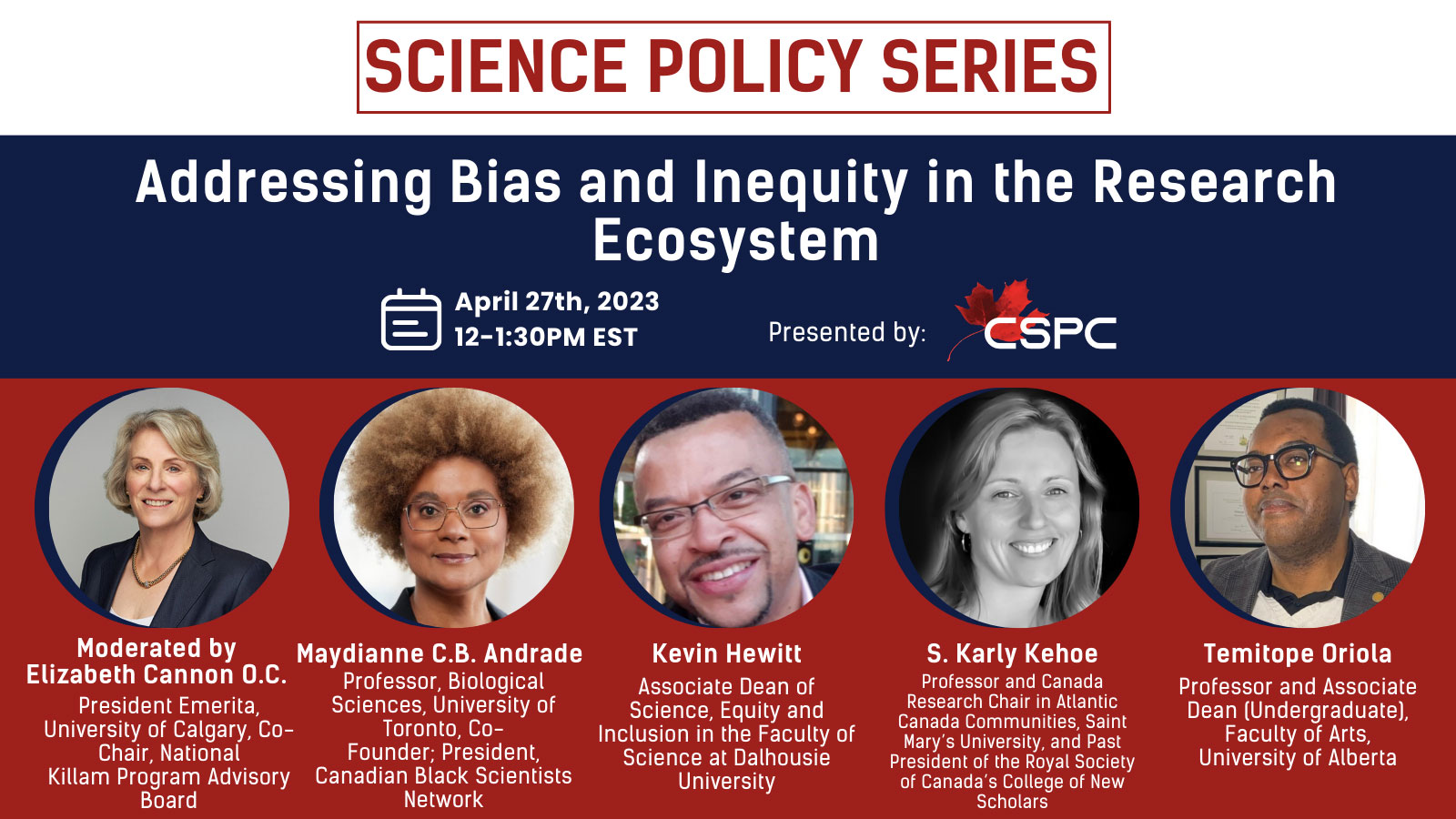 Banner for the April 27th CSPC Event: Addressing Bias and Inequity in the Research Ecosystem
