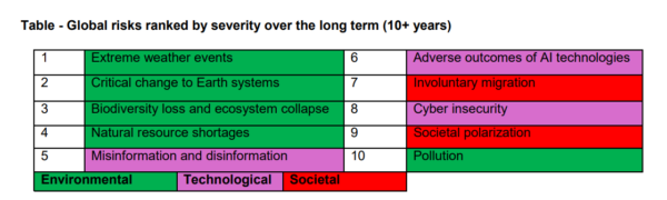 A table of the global risks ranked by severity