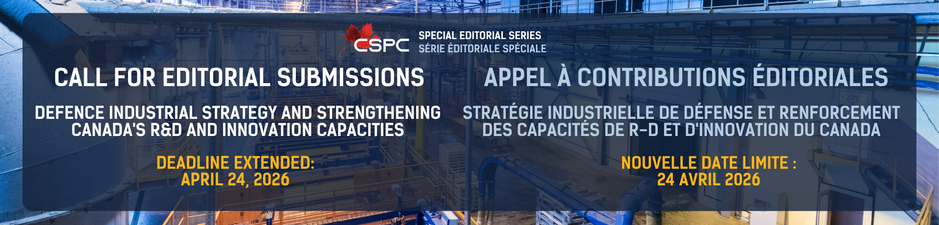 Éditoriaux de l'appel à la défense et à l'industrie 2026 - Date limite prolongée (bilingue)